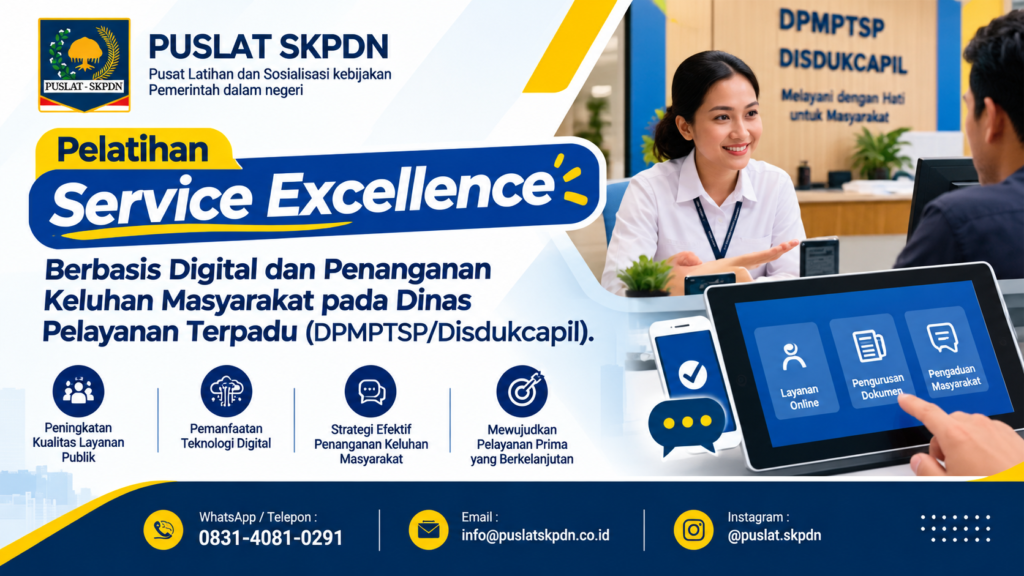 Pelatihan Service Excellence Berbasis Digital dan Penanganan Keluhan Masyarakat pada Dinas Pelayanan Terpadu (DPMPTSP/Disdukcapil)