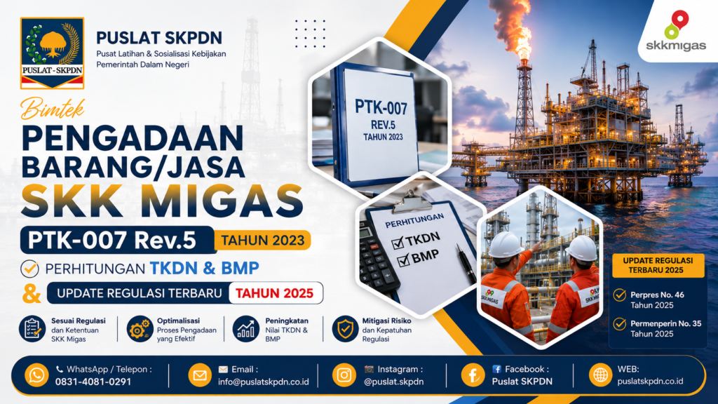 Bimtek SKK Migas, PTK-007 Rev.5 2023, Pengadaan Barang/Jasa Migas, TKDN dan BMP, Perhitungan TKDN, Permenperin No. 35 Tahun 2025, Perpres No. 46 Tahun 2025
